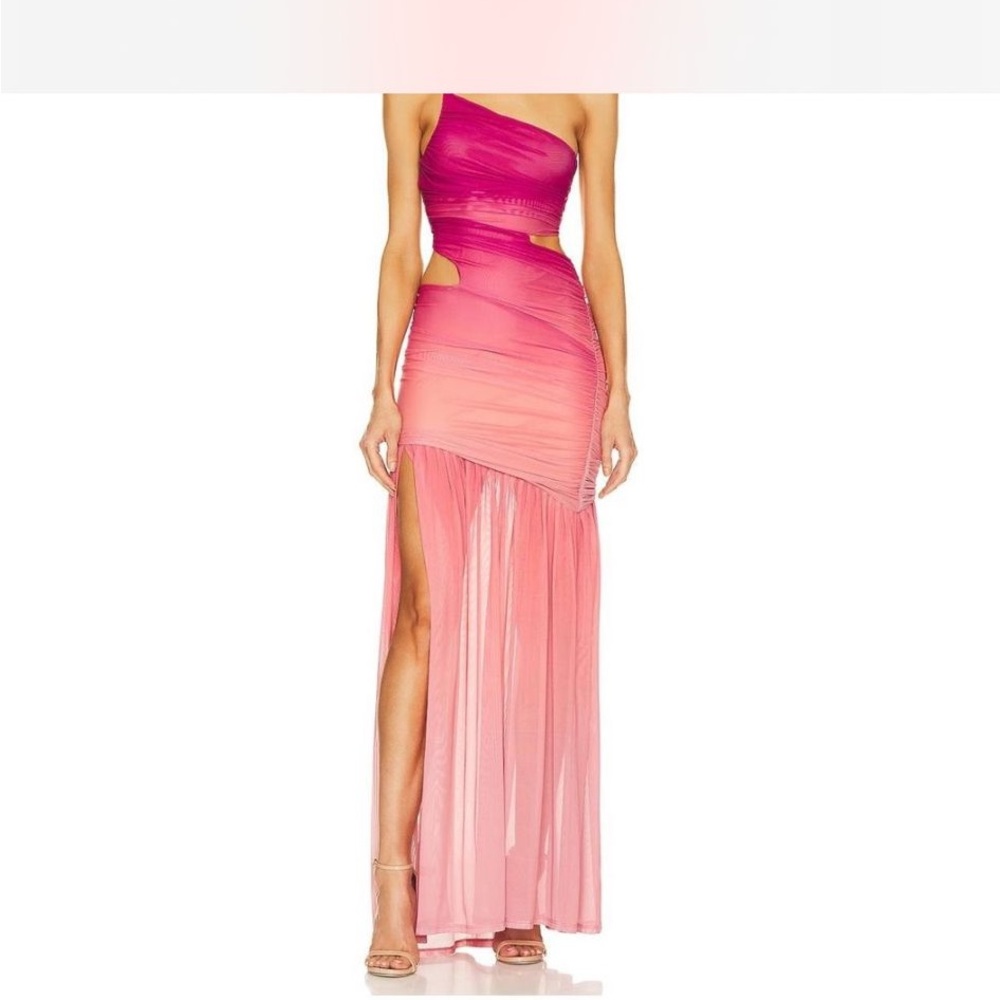 Michael Costello Pink One-Shoulder Maxi Dress